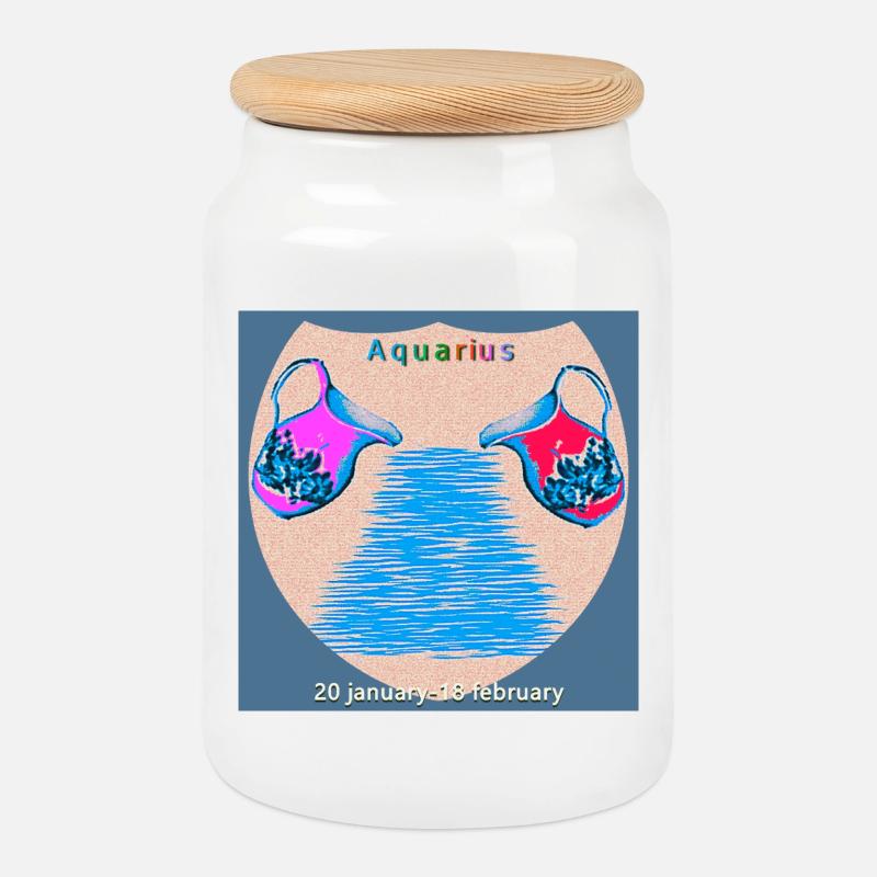 Aquarius - Cookie Jar with Wooden Lid - white