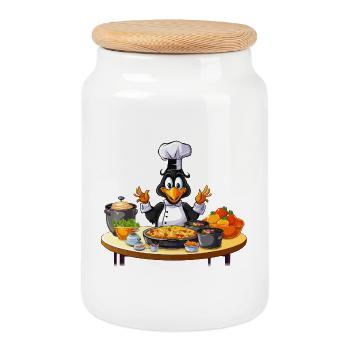 Kitchen Duck Chef Design - Boîte à biscuits avec couvercle en bois - blanc - Devant