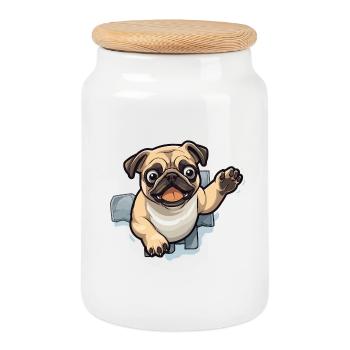 Pug Durchbruch aus Eis - Cookie Jar with Wooden Lid - white - Front