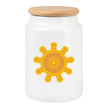 Soleil mandala orange central - Boîte à biscuits avec couvercle en bois - blanc - Devant