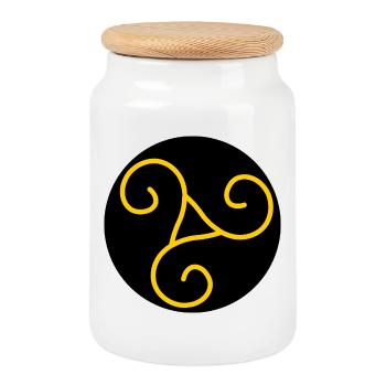 Yellow on Black Triskel Ornament - Cookie Jar with Wooden Lid - white - Front