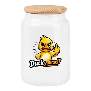 Cheeky duck with attitude - Cookie Jar with Wooden Lid - white - Front