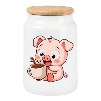 Dessin animé mignon du fermier de cochons drôle - Boîte à biscuits avec couvercle en bois - blanc - Devant