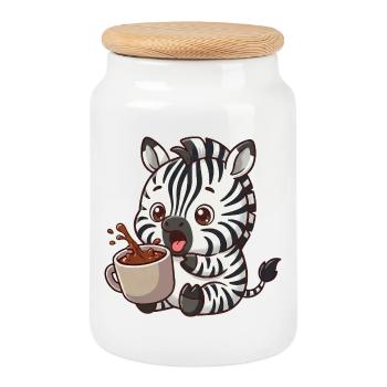 Lustiges Zebra Kaffee Kaffeeliebhaber  - Keksdose mit Holzdeckel - Weiß - Vorne