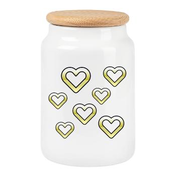 Hearts - Cookie Jar with Wooden Lid - white - Front