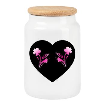 Flowers - Cookie Jar with Wooden Lid - white - Front