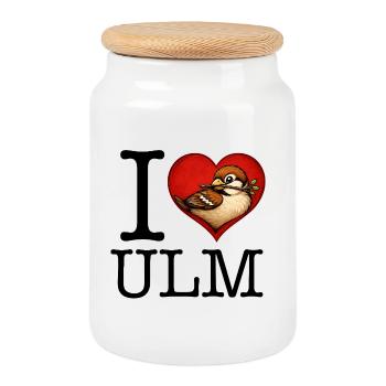 Ulm Motif 6 Ulmer Spatz I Love Ulm Design - Cookie Jar with Wooden Lid - white - Front