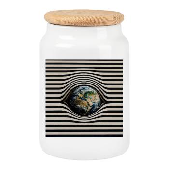Earth in Optical Wave Pattern - Cookie Jar with Wooden Lid - white - Front