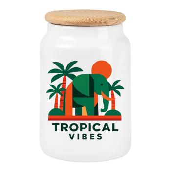 Tropical Elephant - Cookie Jar with Wooden Lid - white - Front