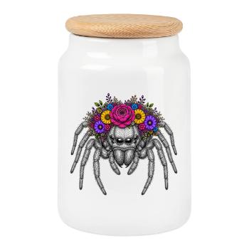 Flower wreath spider illustration - Cookie Jar with Wooden Lid - white - Front