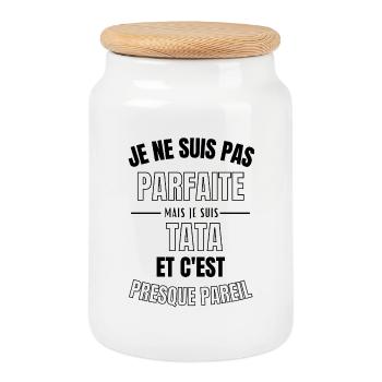 pas parfaite mais tata  - Boîte à biscuits avec couvercle en bois - blanc - Devant