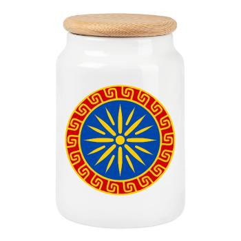 Mediterranean Blue Sun - Cookie Jar with Wooden Lid - white - Front