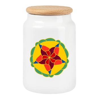 Geometrisch Helles Mandala - Keksdose mit Holzdeckel - Weiß - Vorne