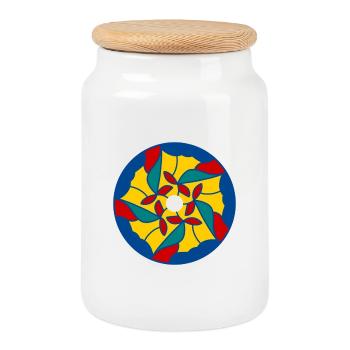 Mandalas farbige Glasblütenblätter - Keksdose mit Holzdeckel - Weiß - Vorne