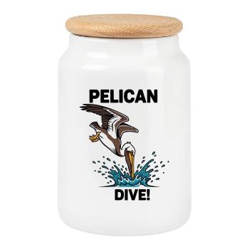 Brown Pelican Loon Sea Dive Pelican - Cookie Jar with Wooden Lid - white - Front