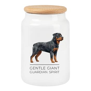 Art Low-Poly Rottweiler - Géant doux - Boîte à biscuits avec couvercle en bois - blanc - Devant