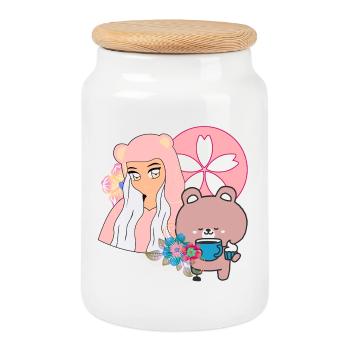 Kawaii Bär & Inklusive Teezeit - Keksdose mit Holzdeckel - Weiß - Vorne