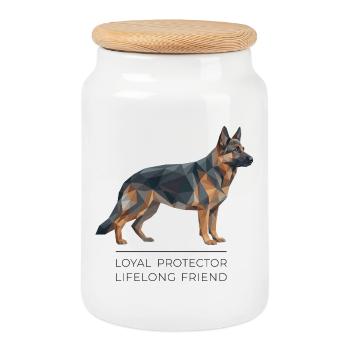 German Shepherd Low-Poly - Loyal, brave, true - Cookie Jar with Wooden Lid - white - Front
