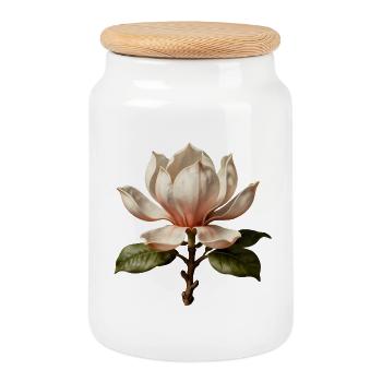 Magnolia Illustration Botanique Élégante - Boîte à biscuits avec couvercle en bois - blanc - Devant