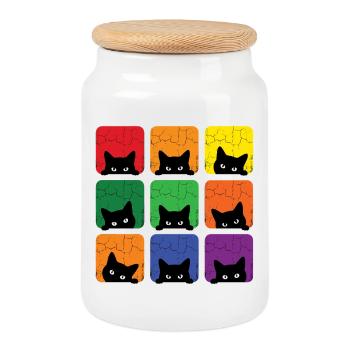 LGBT Pride Month - Love is Love Cats - Cookie Jar with Wooden Lid - white - Front
