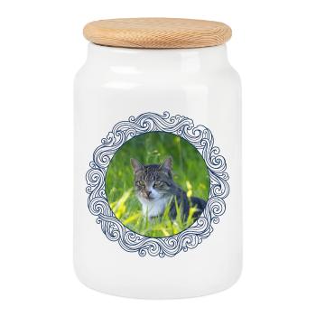 Cats, tomcats, outdoor cats - Cookie Jar with Wooden Lid - white - Front