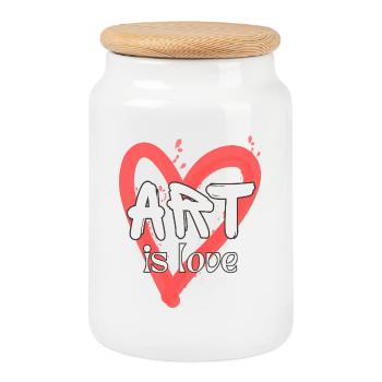 L’art est l’amour, blanc sur rouge entendu - Boîte à biscuits avec couvercle en bois - blanc - Devant