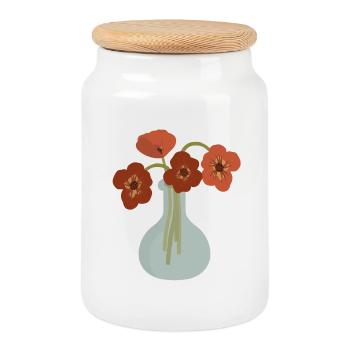 Rote Mohnvase Floral - Keksdose mit Holzdeckel - Weiß - Vorne