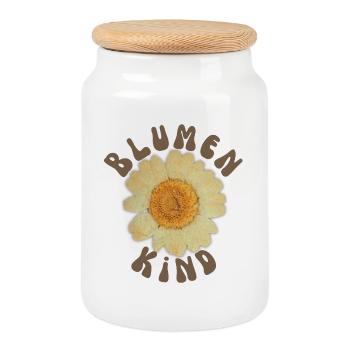 Flower Child - Cookie Jar with Wooden Lid - white - Front