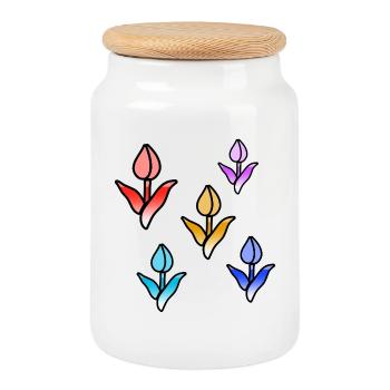 Blumen - Keksdose mit Holzdeckel - Weiß - Vorne