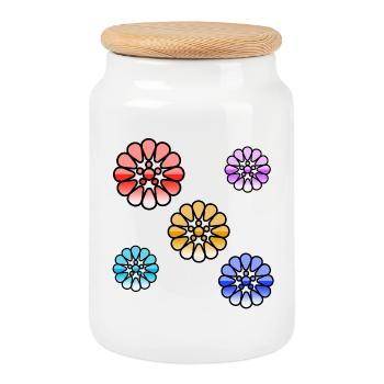 Blumen - Keksdose mit Holzdeckel - Weiß - Vorne