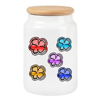 Blumen - Keksdose mit Holzdeckel - Weiß - Vorne