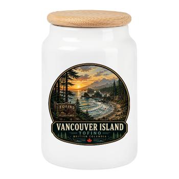 Voyage de vacances à Tofino au Canada sur l’île de Vancouver - Boîte à biscuits avec couvercle en bois - blanc - Devant
