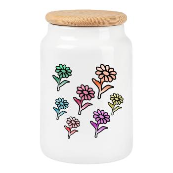 Blumen - Keksdose mit Holzdeckel - Weiß - Vorne