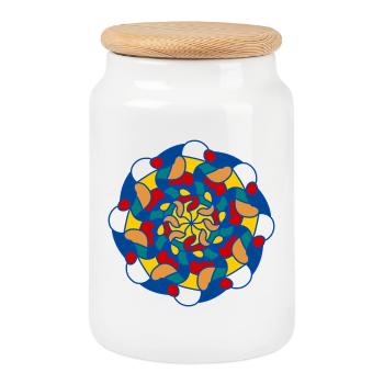 Helles Kaleidoskop-Mandala - Keksdose mit Holzdeckel - Weiß - Vorne