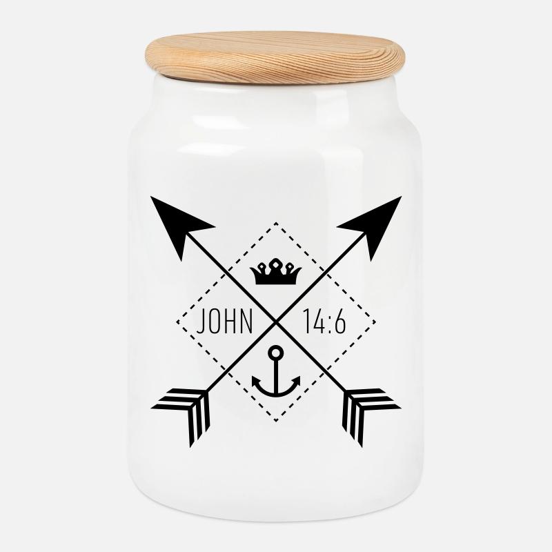 Sign John14:6 - Cookie Jar with Wooden Lid - white