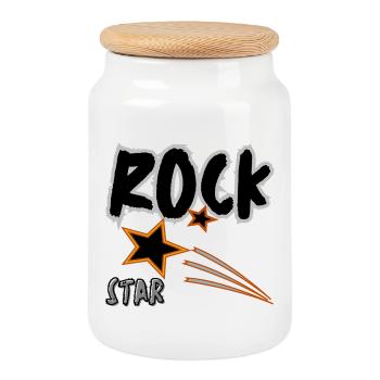 Rock Star - Cookie Jar with Wooden Lid - white - Front