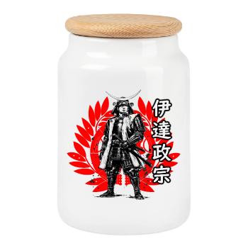 Date Masamune, le Dragon Borgne - Boîte à biscuits avec couvercle en bois - blanc - Devant