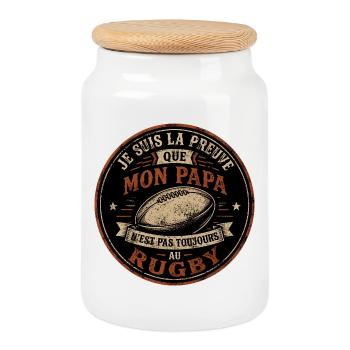 Preuve que mon papa rugby, papa rugbyman, rugby - Boîte à biscuits avec couvercle en bois - blanc - Devant