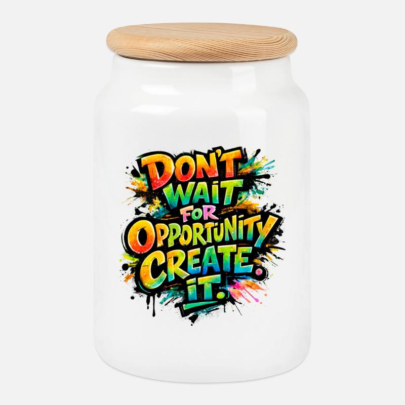 Don-t_wait_ - Cookie Jar with Wooden Lid - white