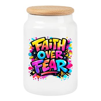 Faith_over_Fear - Cookie Jar with Wooden Lid - white - Front