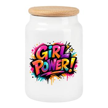 Girl_Power - Boîte à biscuits avec couvercle en bois - blanc - Devant