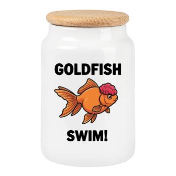 Poisson Rouge Oranda Swim Goldfish Zen - Cookie Jar with Wooden Lid - white - Front