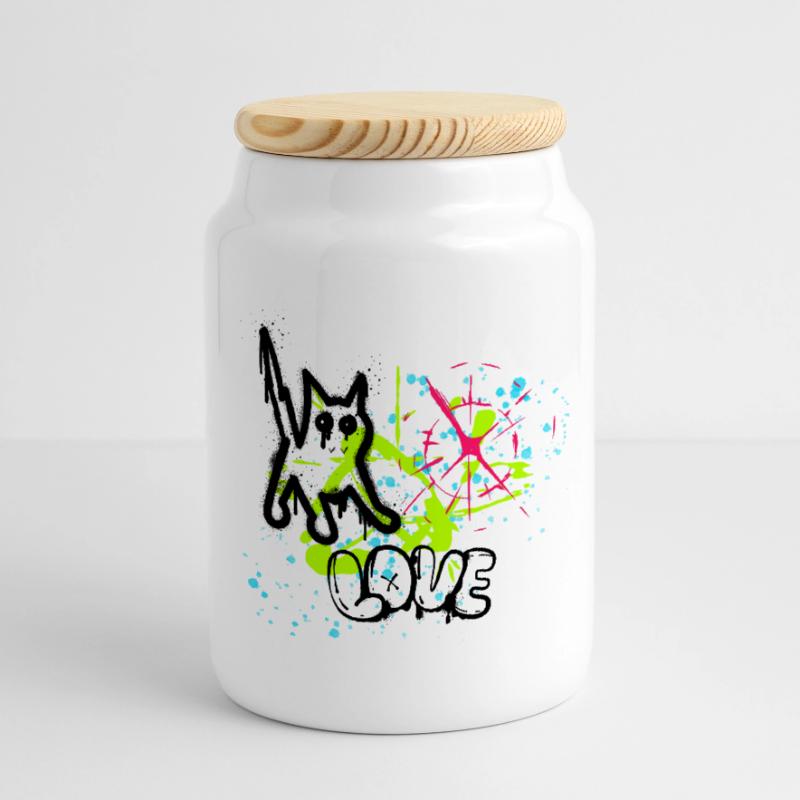 Neon Graffiti Splatter Pattern Cookie Jar with Wooden Lid