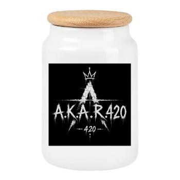 A.K.A.R.420 Krone Logo - Cookie Jar with Wooden Lid - white - Front
