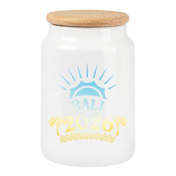 Bali 2026 Colorful - Cookie Jar with Wooden Lid - white - Front