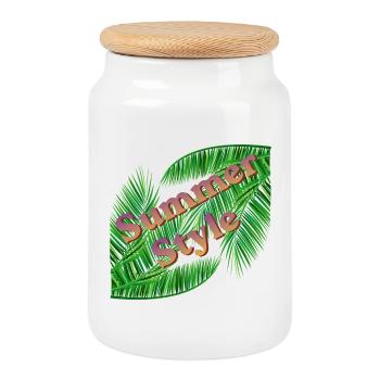 Summer style with palm trees - Cookie Jar with Wooden Lid - white - Front