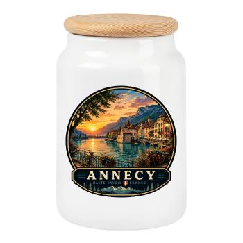 Annecy Urlaub Kolonialbauten Altstadt Wasser - Keksdose mit Holzdeckel - Weiß - Vorne