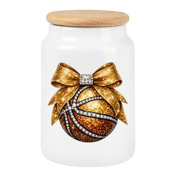 Golden Glitter und Diamond Basketball - Keksdose mit Holzdeckel - Weiß - Vorne