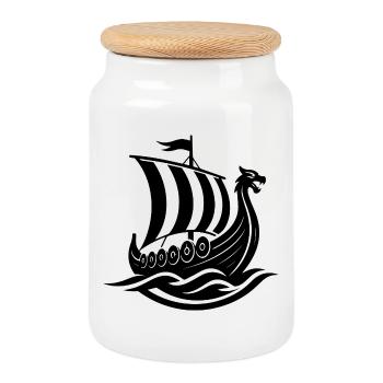 Bateau Viking - Boîte à biscuits avec couvercle en bois - blanc - Devant