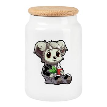Little Koala in Hoodie with Mug - Cookie Jar with Wooden Lid - white - Front